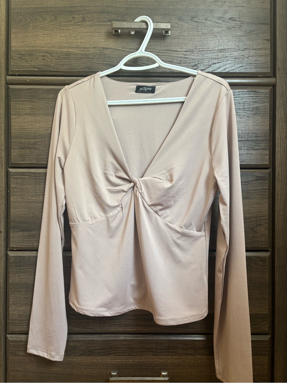 Eclipse Long Sleeve Twist-Front Top in Blush Pink